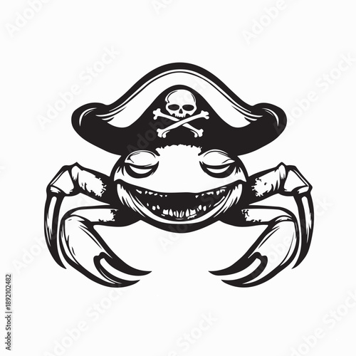 Crab Wearing Pirates Hat Im,age Vector Isolated on White Background