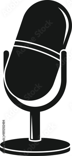 Retro condenser broadcast microphone on a stand used for podcasting recording voice overs or live performances