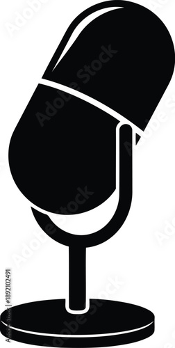 Retro style microphone on a desktop stand for podcasts radio shows and professional audio recordings