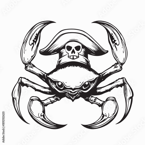 Crab Wearing Pirates Hat Im,age Vector Isolated on White Background