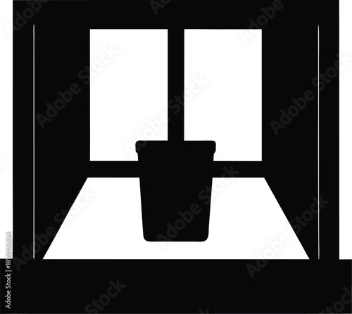 coffee cup on windowsill silhouette vector illustration on transparent background