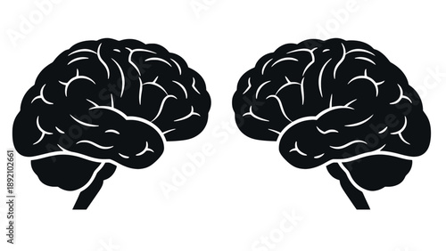 Two black brain silhouettes on a white background for medical concepts