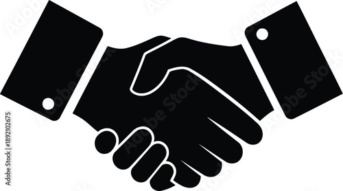 Black silhouette of handshake between two men representing agreement partnership business deal and collaboration vector illustration