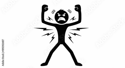 Angry Silhouette Person Icon Expressing Rage and Frustration.