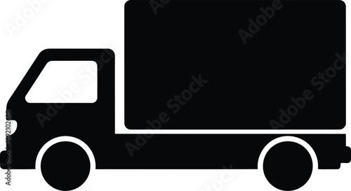 Black silhouette of a delivery truck icon symbol for logistics transportation and shipping service on transparent background vector