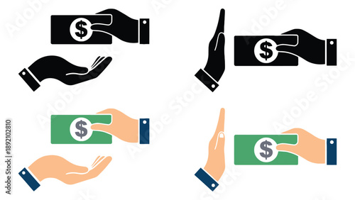 A graphic illustration of hands exchanging money and offering cash