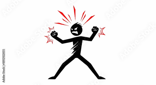Angry Stick Figure Icon Expressing Rage and Frustration.