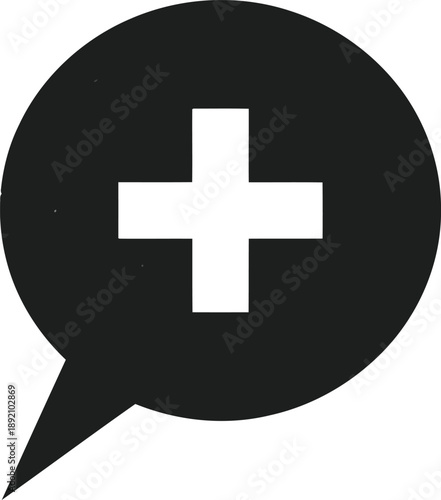 Healthcare communication icon featuring speech bubble with medical cross symbol for online doctor consultation messaging
