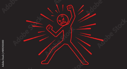 Angry Stick Figure Shouting with Red Energy Burst.