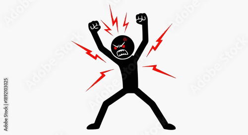 Angry stick figure with lightning bolts representing rage and frustration.