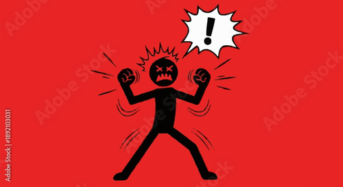 Angry stick figure with exclamation mark and radiating lines.