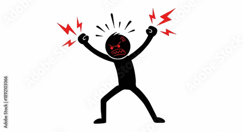 Angry Stick Figure With Lightning Bolts Coming From Fists.
