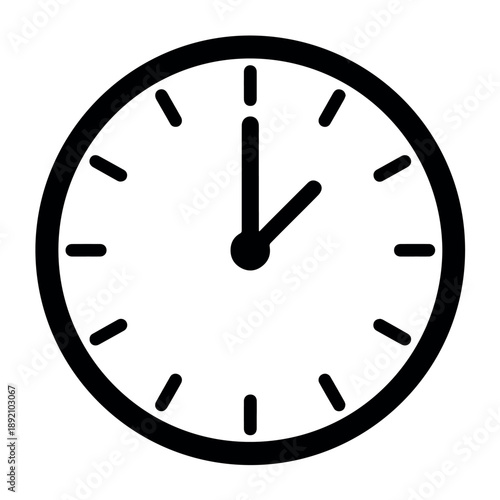 A simple black and white vector graphic of an analog clock with hour and minute hands on a plain white background