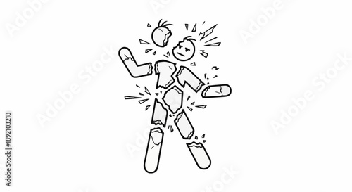 Broken stick figure illustration showing distress and pain.