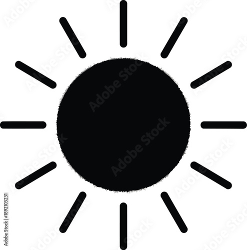 Sun silhouette icon with rays representing sunny weather or summer season climate symbol isolated on transparent pattern
