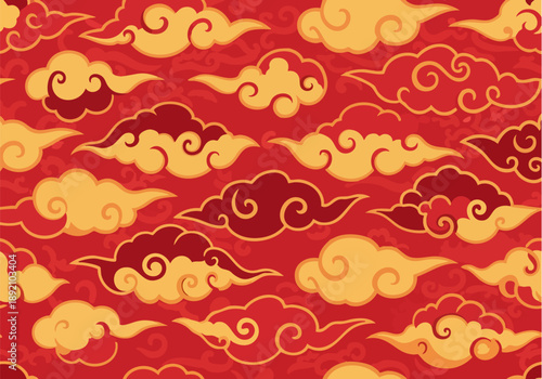 Traditional Chinese Red Cloud Pattern Background Vector Illustration