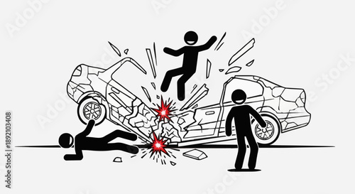Car Crash Accident Illustration Stick Figures.