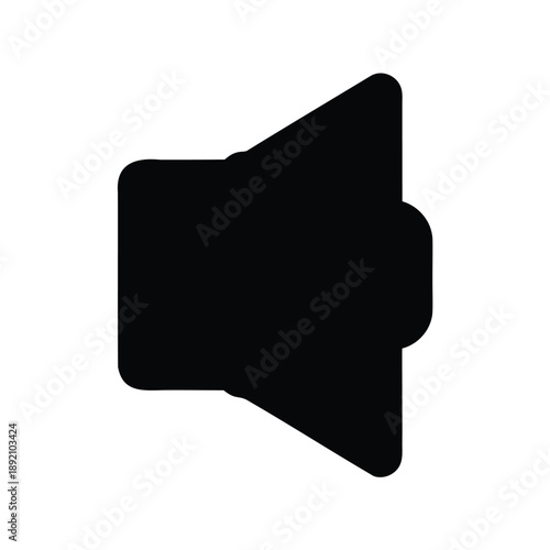 Minimalist representation of a speaker symbol, black silhouette on white background