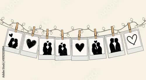 Hanging Polaroid Photos on String Memories Vector
