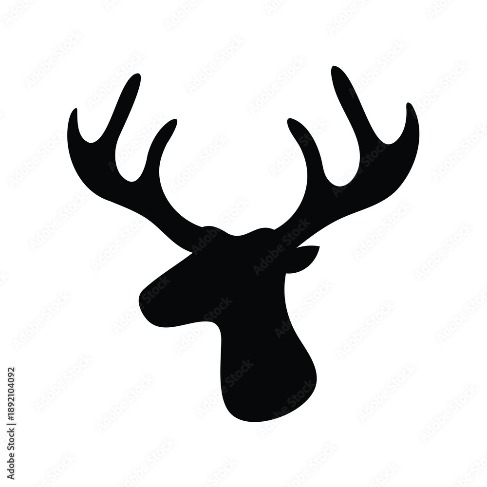 Fototapeta premium Silhouette of a majestic deer with large antlers on a white background