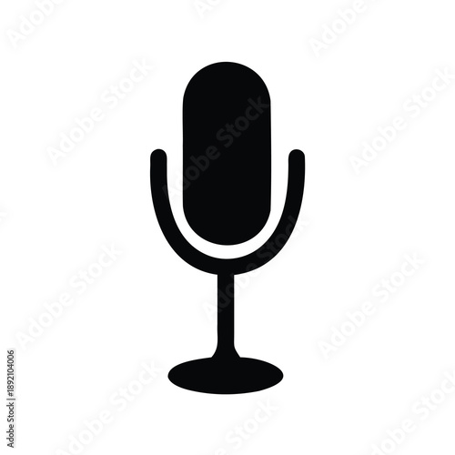 Simple black and white illustration of a classic microphone silhouette design