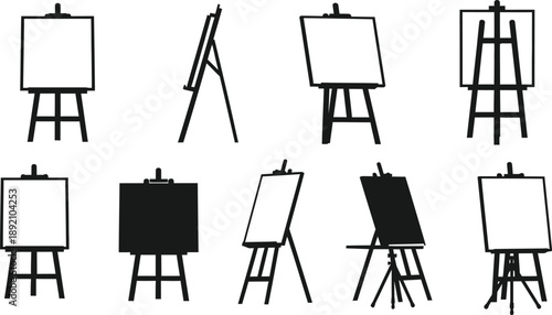 A collection of black and white easel and canvas outlines ideal for artistic projects on transparent background silhouette high quality professional