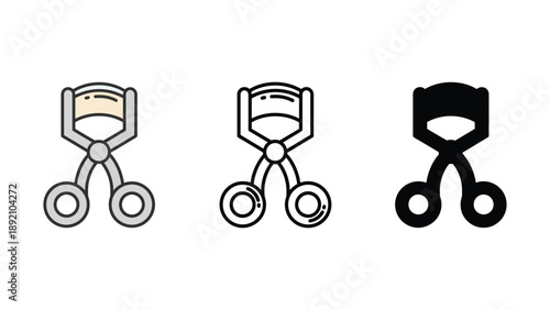 A set of three different eyelash curler icons on a white background