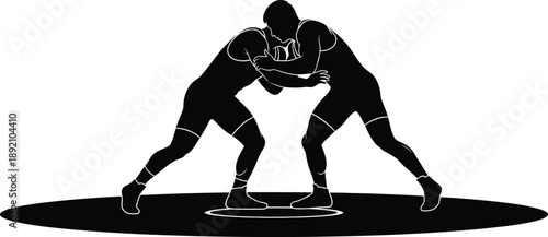 Two wrestlers grappling intensely in a dynamic pose showcasing strength and skill on transparent background silhouette high quality professional detailed modern