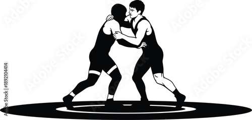 Two male wrestlers grappling intensely on a mat a dynamic black silhouette on transparent background high quality professional detailed modern elegant