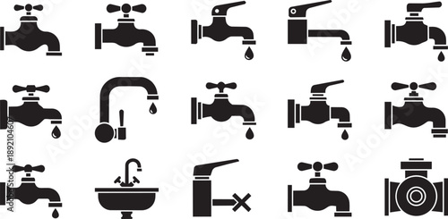Set of 16 black plumbing icons vector