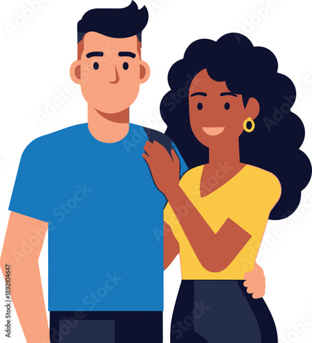 Diverse couple smiling, standing together