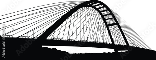 A striking black silhouette of a modern cable stayed bridge with soaring lines on transparent background high quality professional detailed elegant stylish