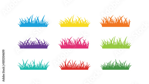 A colorful illustration of various grass blades in different vibrant hues