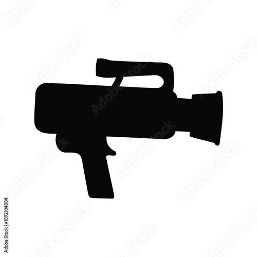 Silhouette of vintage camcorder, a portable video recording device, black and white