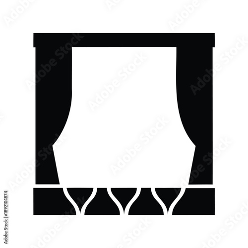 Silhouette Illustration of Theater Stage Curtains with Decorative Trim and Border