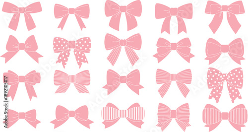 A collection of pink bows in various designs and patterns ideal for crafting projects on transparent background silhouette high quality professional