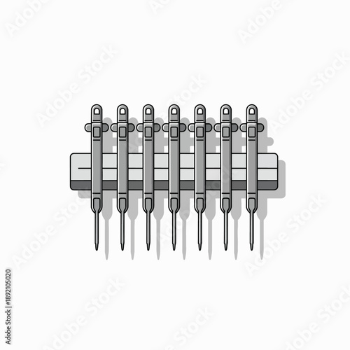 Set of metal sewing needles with sharp points and large eyelets mounted on a magnetic strip for easy storage and accessibility