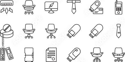 Office supplies and technology office chair computer monitor 1 USB flash drive credit card