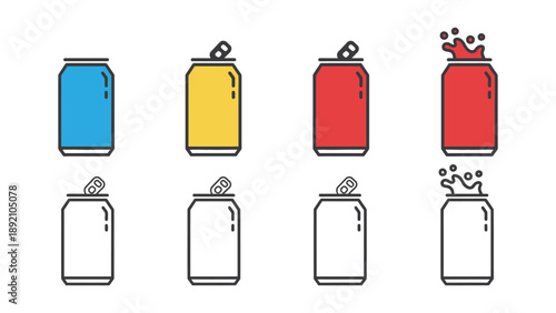 A colorful illustration of soda cans in different states of consumption