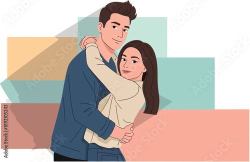 Couple in loving embrace with abstract background