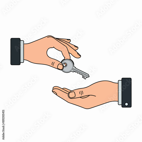 Handing over a key from one person to another symbolizing a transaction or exchange
