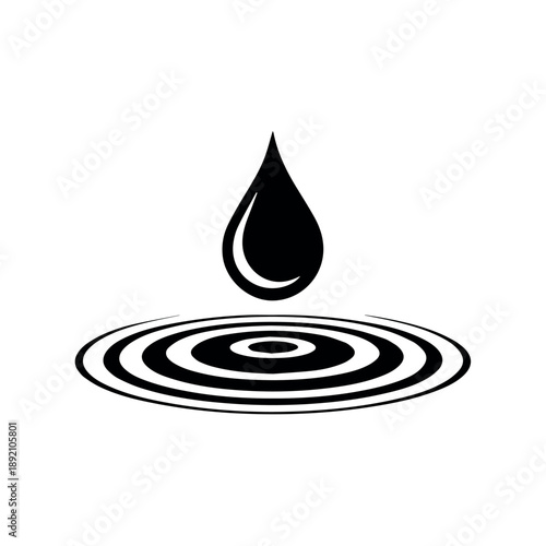 A minimalist vector graphic illustration of a single water droplet creating ripples in a body of water on a white background