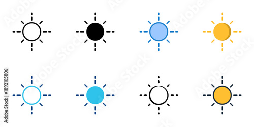 Sun icons set multiple style collection. Editable stroke 
