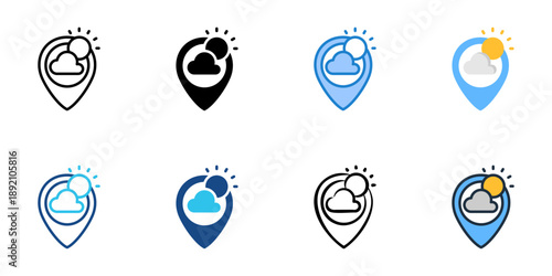 Weather map icons set multiple style collection. Editable stroke 
