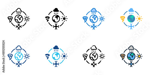 Meteorology icons set multiple style collection. Editable stroke 

