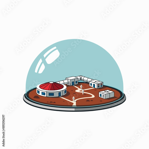 Futuristic Mars Colony Settlement Under a Protective Dome Exploring New Frontier