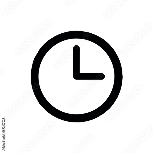 A minimalist vector graphic of a clock icon with a simple black design on a white background