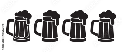 Set of Beer Mugs with Foam, Illustration isolated on white background.