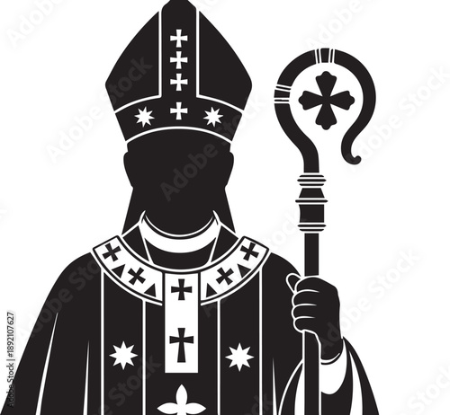 Crosier staff bishop religious symbol Silhouette vector black on a white background