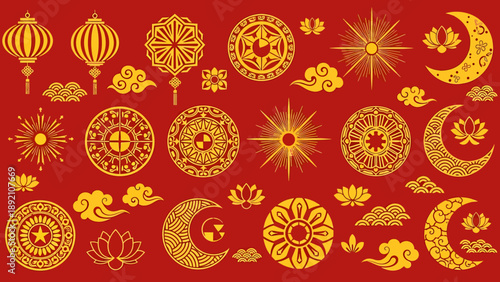 Golden Chinese New Year Symbols Collection.